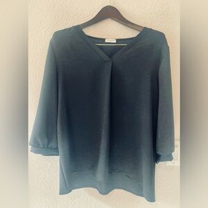 Women's Crepe 3/4 Sleeve Black V-Neck Blouse